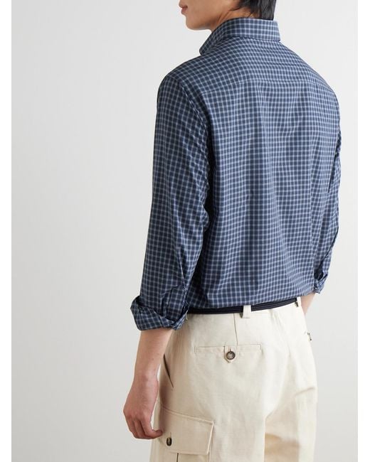 Peter Millar Blue Orton Button-Down Collar Checked Woven Shirt for men