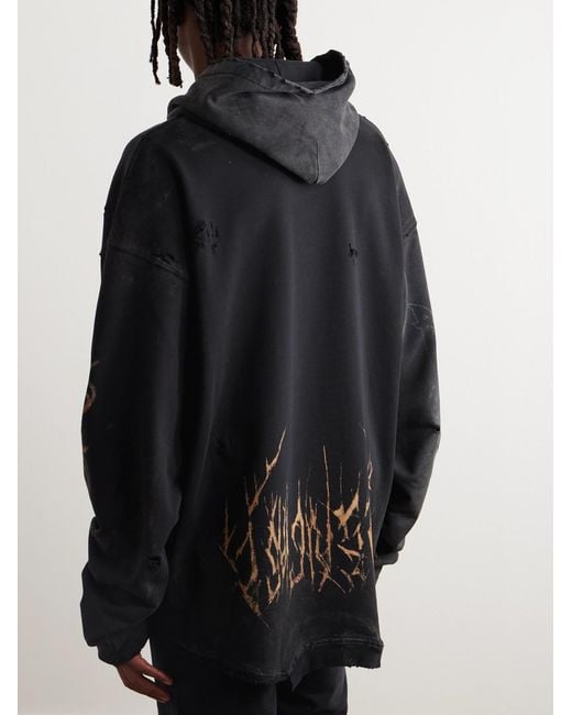 Balenciaga Black Oversized Distressed Printed Cotton-Jersey Hoodie for men