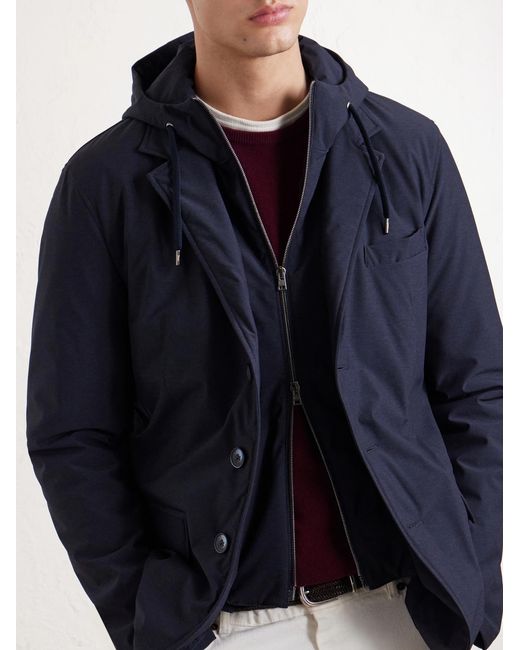 Herno Blue Hooded Shell Blazer for men