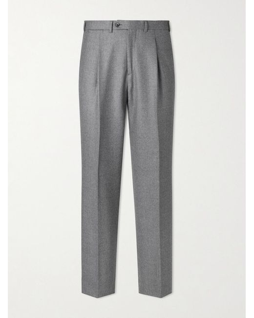 Saman Amel Gray Wide-leg Pleated Wool-flannel Suit Trousers for men