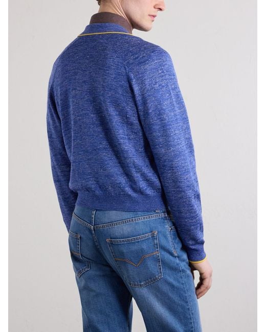 Mouliné Zip-Up Cardigan di Versace in Blue da Uomo