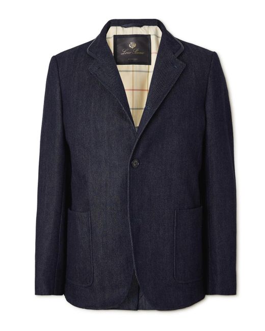 Loro Piana Blue Spagna Leather-trimmed Cotton And Cashmere-blend Denim Jacket for men