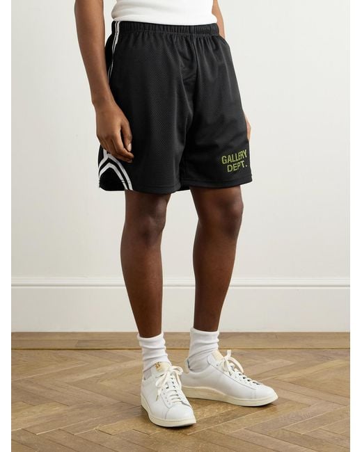 GALLERY DEPT. Black Venice Court Wide-Leg Logo-Print Webbing-Trimmed Mesh Shorts for men