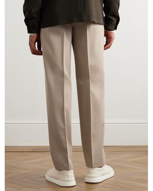 Zegna Natural Straight-Leg Pleated Cotton And Wool-Blend Twill Trousers for men