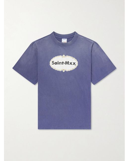 SAINT Mxxxxxx Blue Logo-Print Cotton-Jersey T-Shirt for men