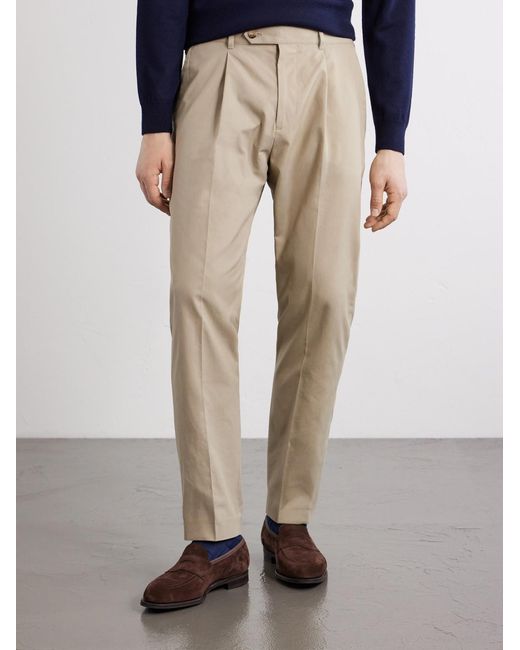 Paul Smith Natural Straight-Leg Pleated Organic Cotton-Twill Trousers for men