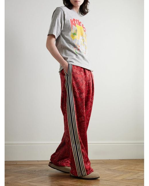 Kapital Red Wide-Leg Striped Webbing-Trimmed Bandana-Print Tech-Jersey Track Pants for men