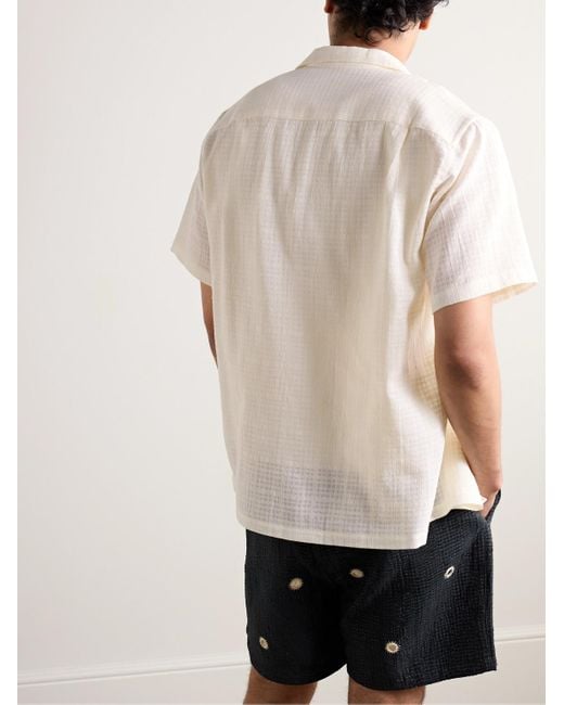 Portuguese Flannel Natural Convertible-collar Checked Cotton-gauze Shirt for men