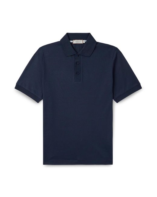 Canali Blue Cotton And Silk-Blend Piqué Polo Shirt for men