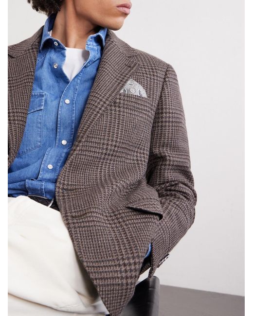 Brunello Cucinelli Gray Printed Silk Pocket Square for men