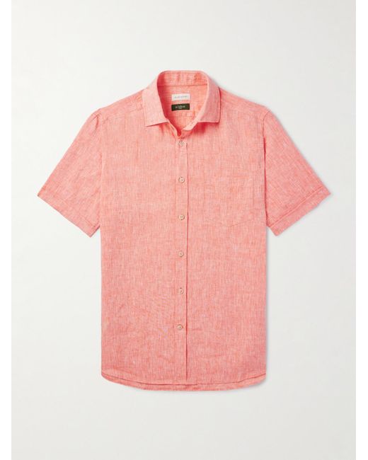 Camicia slim-fit in lino Glanshirt di Incotex in Pink da Uomo