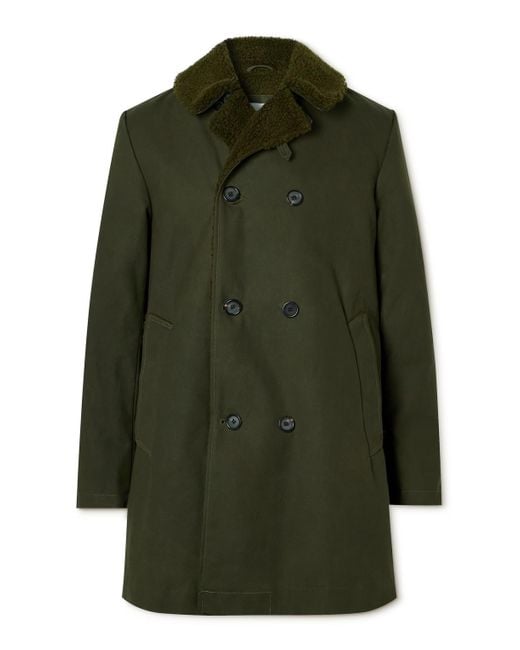 Oliver Spencer Green Newington Fleece-trimmed Canvas Coat for men