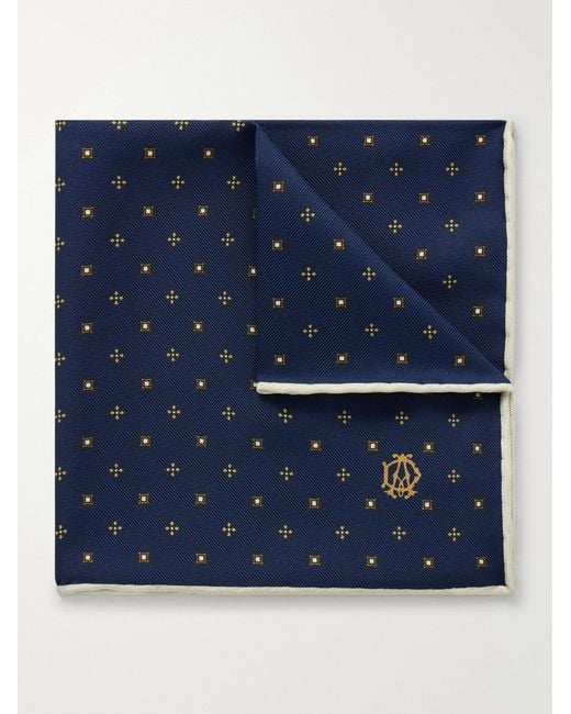 Dunhill Blue Floral-Jacquard Silk Pocket Square for men