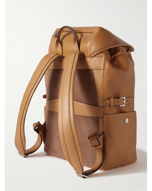 Brunello Cucinelli Brown Logo-debossed Full-grain Leather Backpack for men