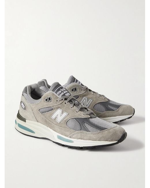 New Balance Gray 991v2 Suede And Mesh Sneakers for men