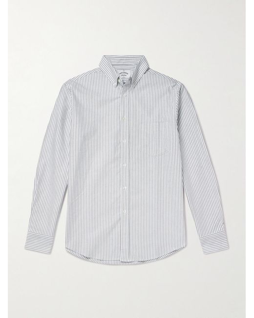 Portuguese Flannel Gray Belavista Button-Down Collar Pinstriped Cotton Oxford Shirt for men