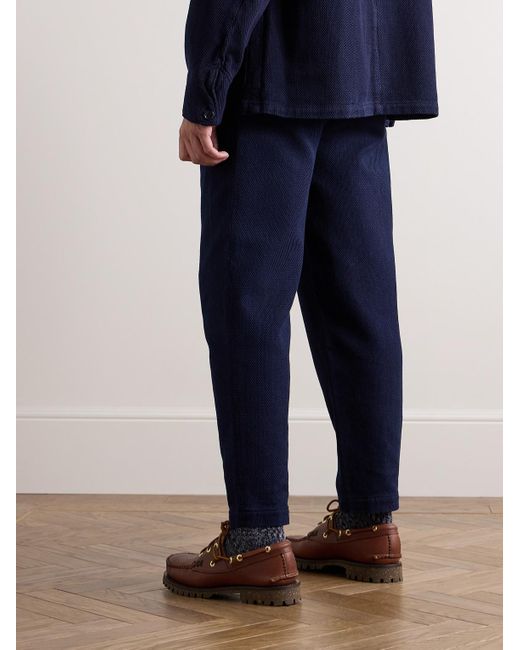 Blue Blue Japan Blue Tapered Pleated Indigo-dyed Sashiko Cotton Trousers for men
