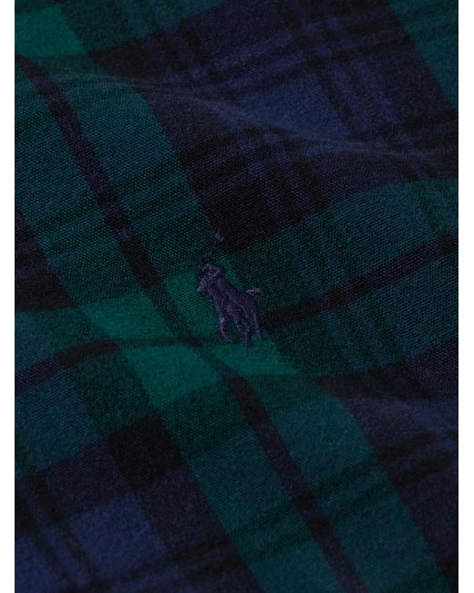 Polo Ralph Lauren Blue Button-Down Collar Logo-Embroidered Checked Brushed-Cotton Oxford Shirt for men