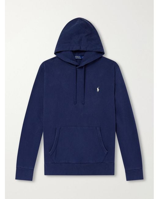 Polo Ralph Lauren Blue Logo-Embroidered Cotton-Jersey Hoodie for men