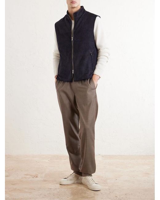 N.Peal Cashmere Blue Belgravia Cotton-Trimmed Suede Gilet for men