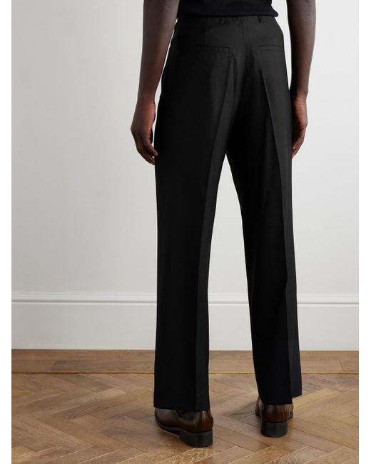 Our Legacy Black Borrowed Straight-Leg Pleated Wool Trousers for men