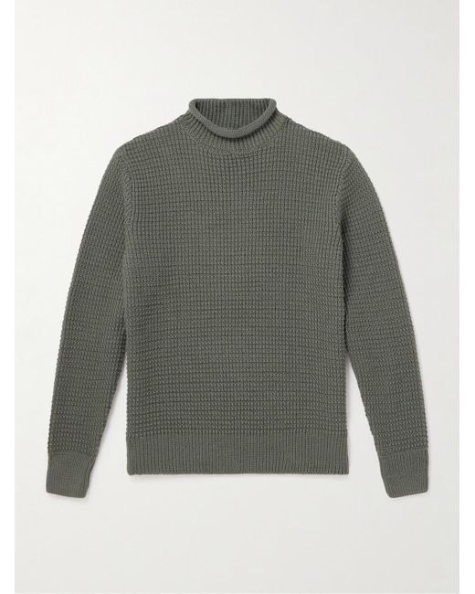Sunspel Gray Waffle-Knit Merino Wool Mock-Neck Sweater for men