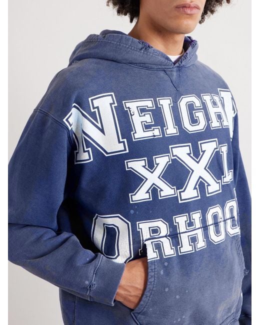 Neighborhood Savage Hoodie aus Baumwoll-Jersey mit Logoprint in Distressed-Optik in Blue für Herren