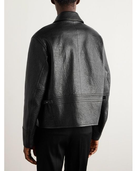 Versace Black Slim-Fit Full-Grain Leather Blouson Jacket for men