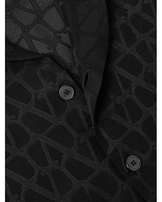 Camicia in raso di seta con logo jacquard e colletto aperto Toile Iconograph di Valentino Garavani in Black da Uomo