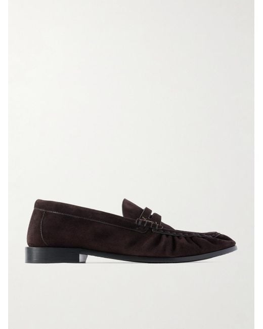 Saint Laurent White Le Loafer Monogram Logo-appliquéd Suede Penny Loafers for men