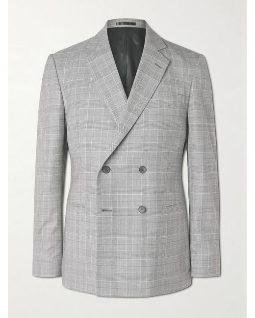 Mr P. Gray Slim-Fit Double-Breasted Prince Of Wales Checked Wool-Flannel Suit Jacket for men