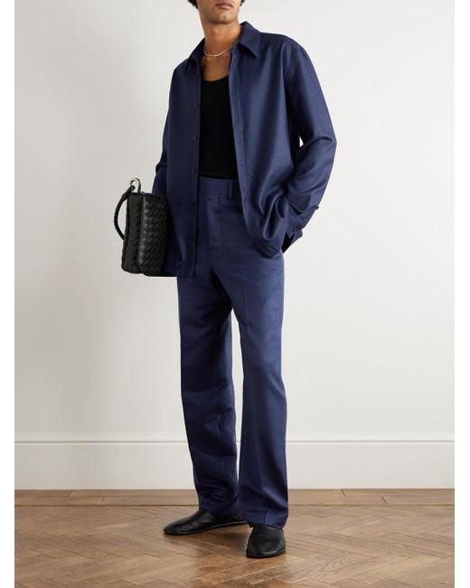 Gabriela Hearst Blue Harold Straight-Leg Brushed Silk-Felt Suit Trousers for men