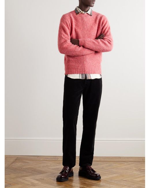 Drake's Pink Brushed Virgin Shetland Wool Sweater for men