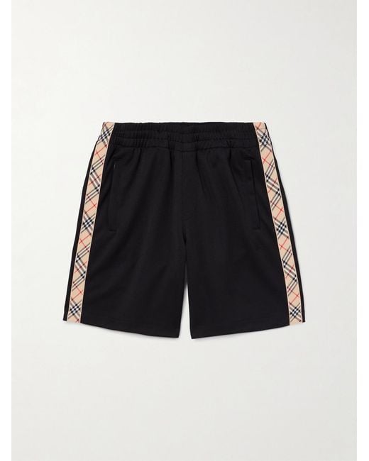 Burberry Black Straight-Leg Checked Jacquard-Knit Trimmed Tech-Jersey Shorts for men
