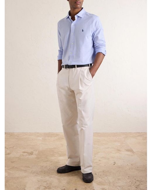 Polo Ralph Lauren Blue Logo-Embroidered Houndstooth Cotton-Jersey Shirt for men