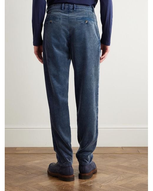 Brunello Cucinelli Blue Tapered Cotton-Corduroy Trousers for men