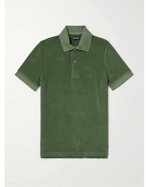Polo in spugna di misto cotone con logo ricamato di Tom Ford in Green da Uomo