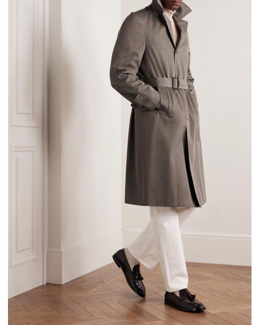 Saman Amel Brown Belted Wool-Twill Coat for men