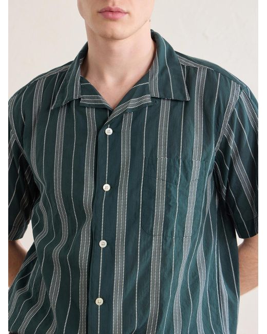 Hartford Blue New Palmito Mc Camp-Collar Striped Cotton Shirt for men