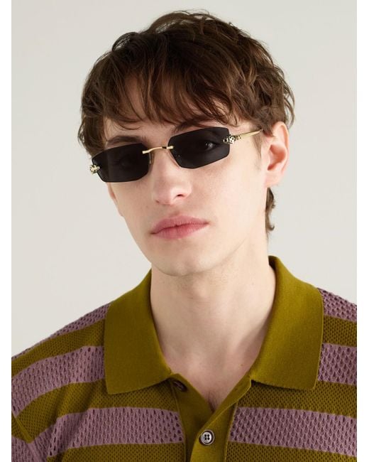 Cartier Metallic Panthère De Cartier Rimless Rectangle-Frame-Tone Sunglasses for men