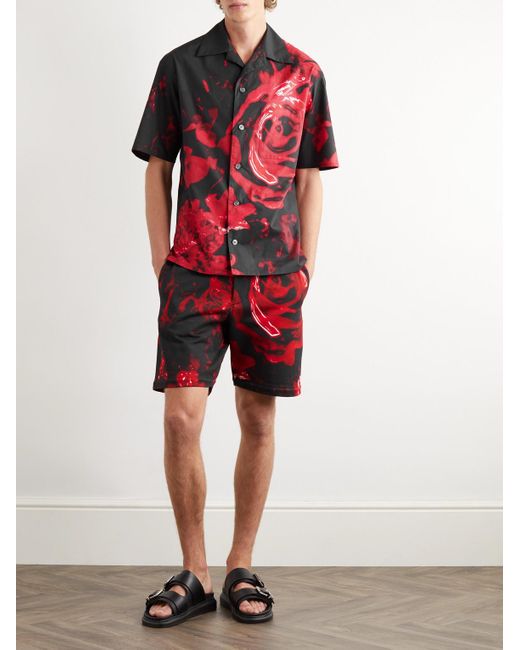 Alexander McQueen Hemd aus Baumwollpopeline mit Blumenprint und Reverskragen in Red für Herren