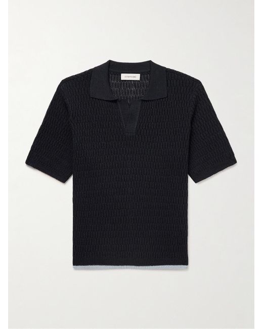 LE17SEPTEMBRE Blue Open-knit Ribbed Linen-blend Polo Shirt for men