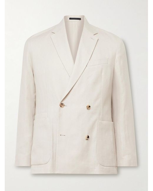 Paul Smith Natural Double-breasted Herringbone Linen And Cotton-blend Blazer for men