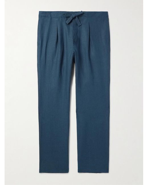 STÒFFA Blue Straight-leg Linen-twill Drawstring Trousers for men