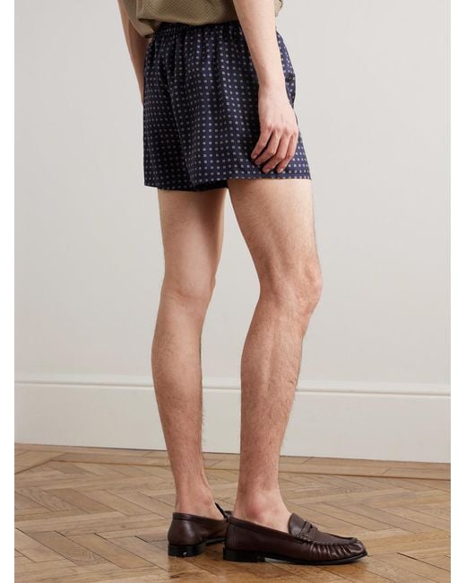 Saint Laurent Blue Straight-Leg Printed Silk-Twill Shorts for men