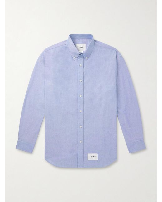 Button Down-Collar Logo-Appliquéd Coolmax Shirt di (w)taps in Blue da Uomo