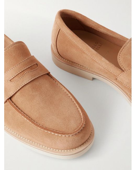 Brunello Cucinelli Brown Suede Penny Loafers for men