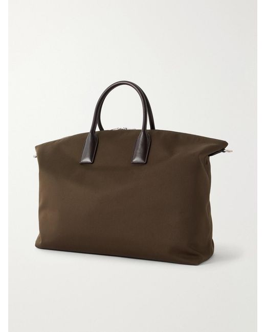 Saint Laurent Brown Bowling Leather-Trimmed Cotton-Canvas Weekend Bag for men