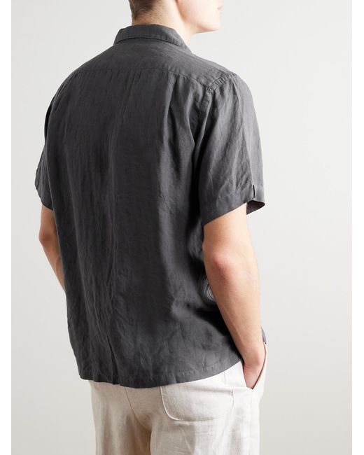 Hartford Black Palmito Mc Convertible-collar Linen Shirt for men
