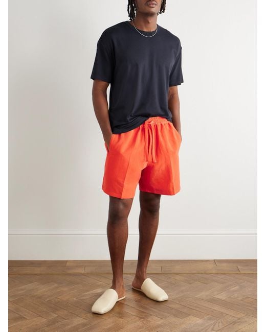 Umit Benan Orange Julian Straight-Leg Linen And Silk-Blend Drawstring Shorts for men